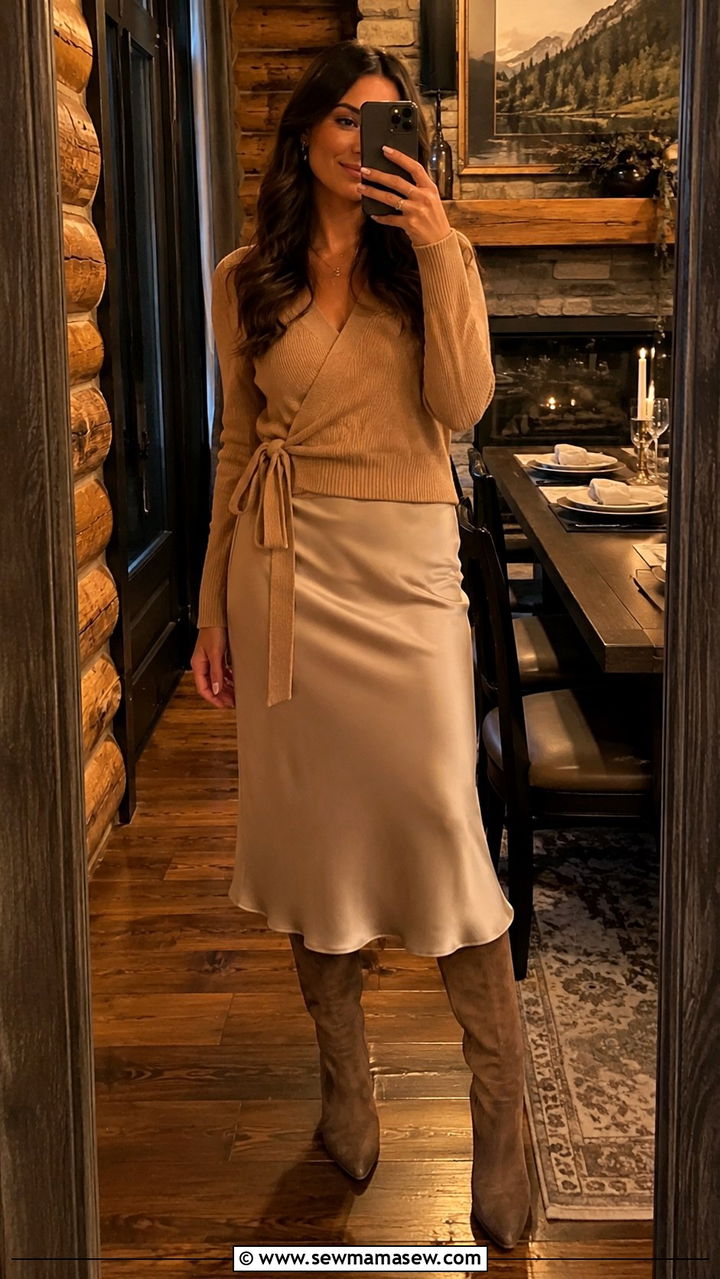 Knit Wrap Top And Midi Slip Skirt - 30 Spring cabin outfits