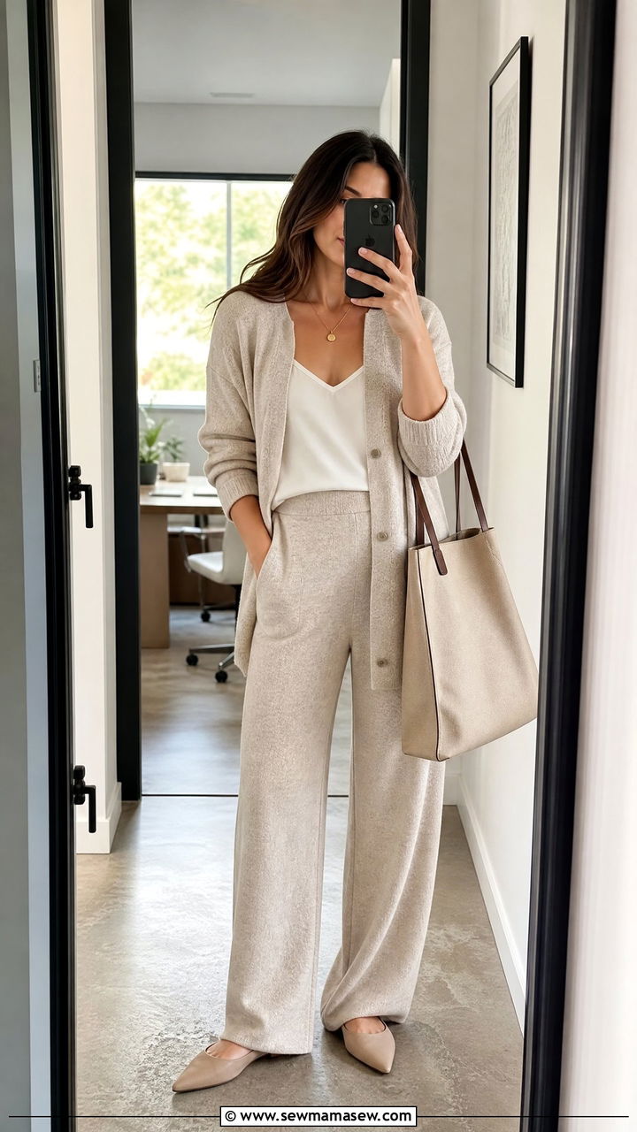 Knit cardigan and trouser co ord set for office - 30 Matching set outfit ideas for office