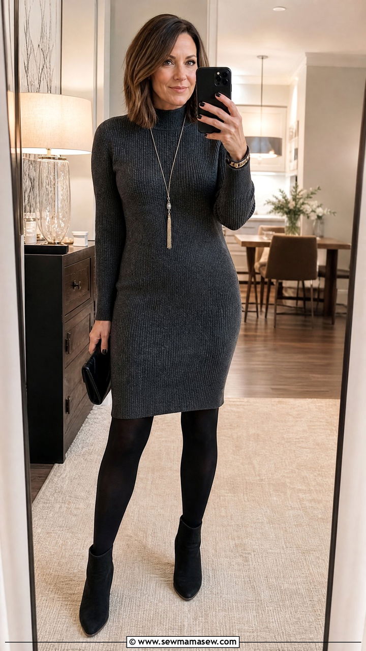 Knit dress and ankle boots outfit - 30 Stylish outfits for grandmas