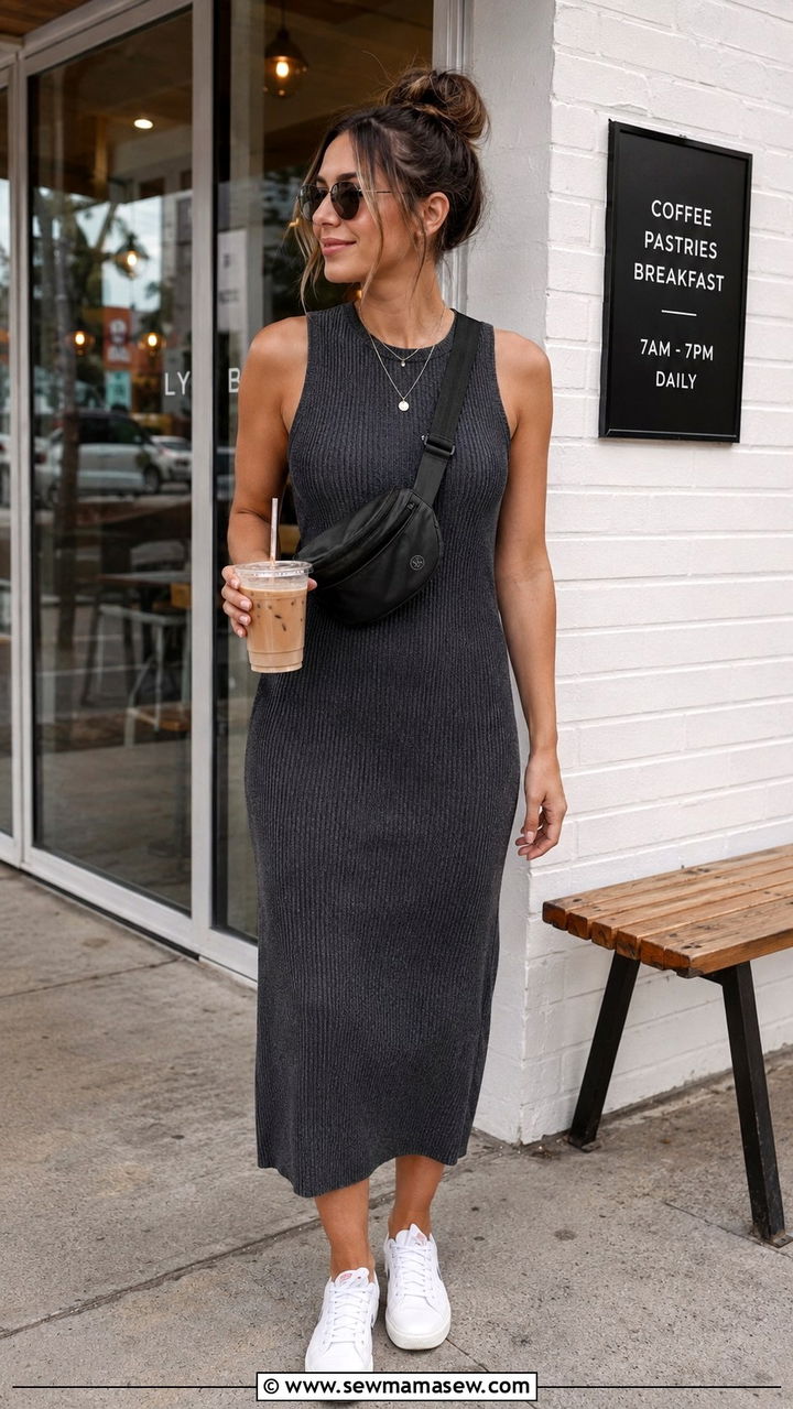 Knit dress and white sneakers outfit - 30 spring to summer outfits casual