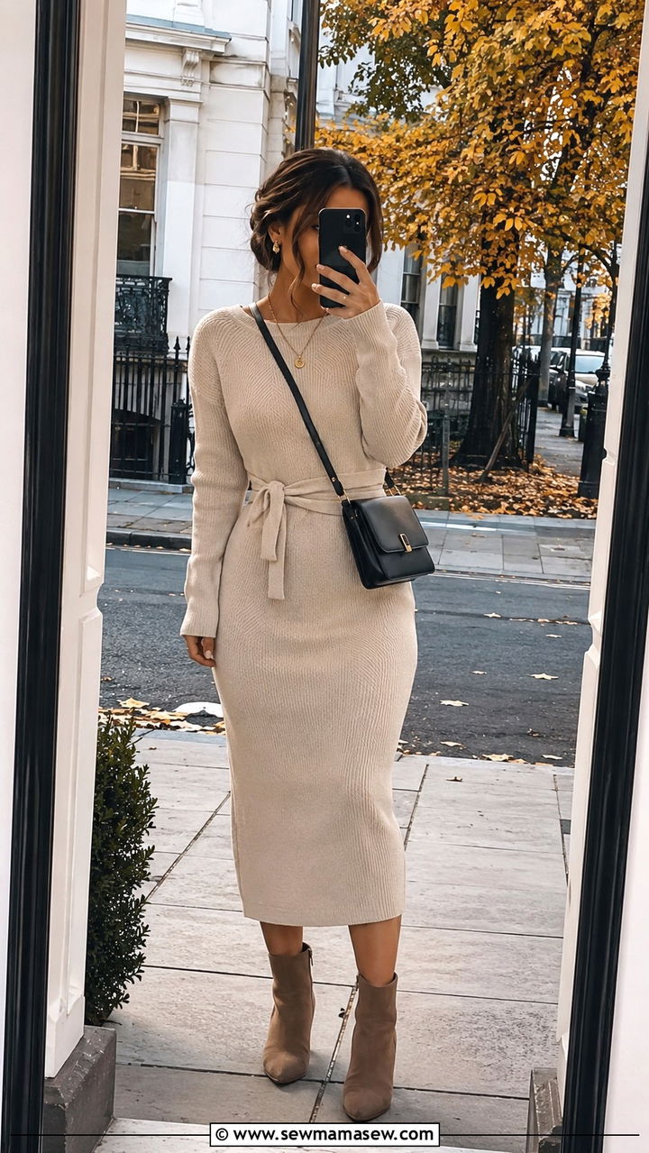 Knit dress with ankle boots petite - 30 classy outfits for short women