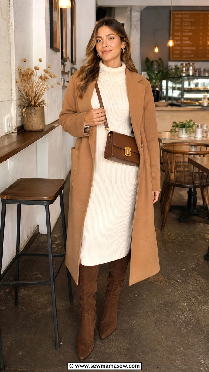 Knit dress with knee high boots brunch outfit - 40 Chic brunch outfit ideas