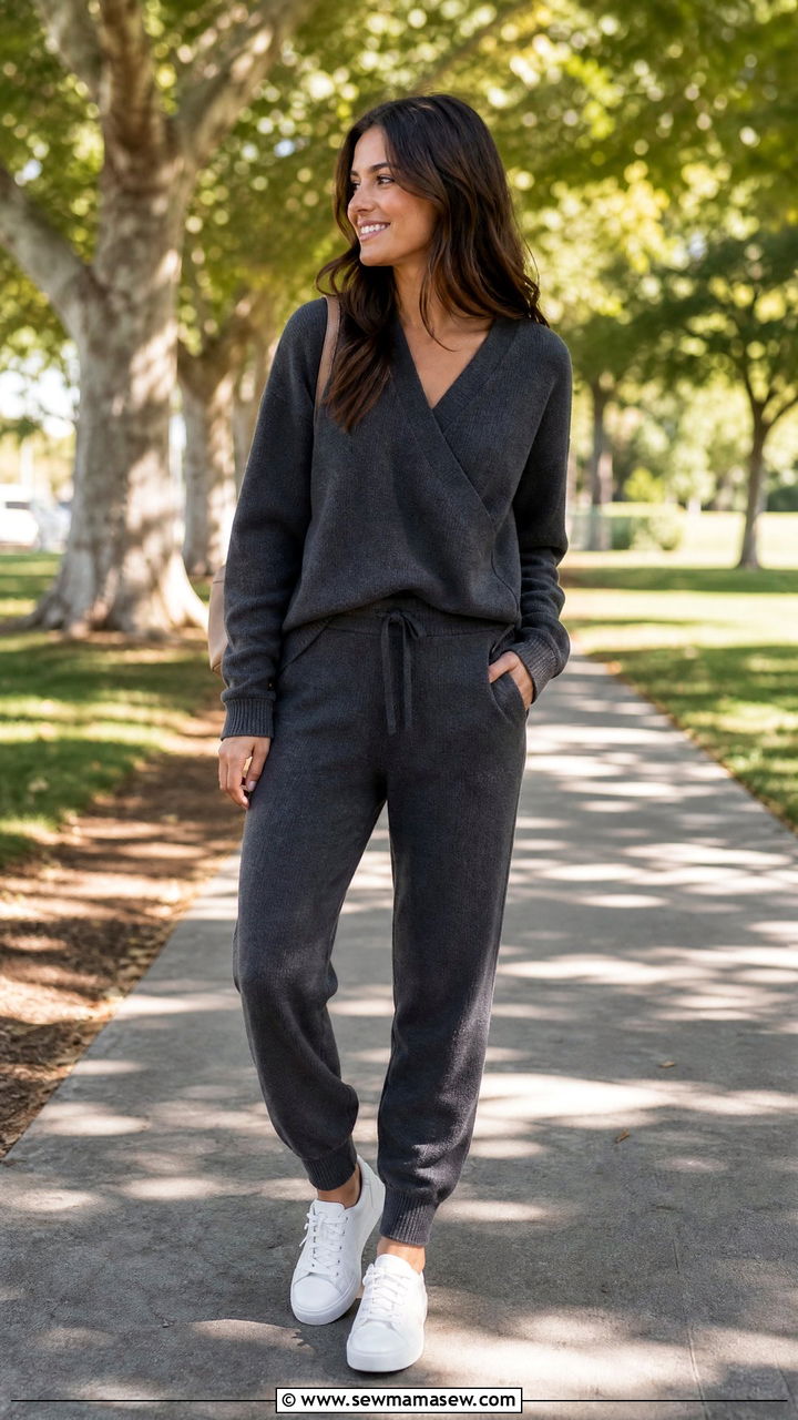 Knit joggers and nursing sweatshirt outfit - 25 Nursing friendly outfit ideas