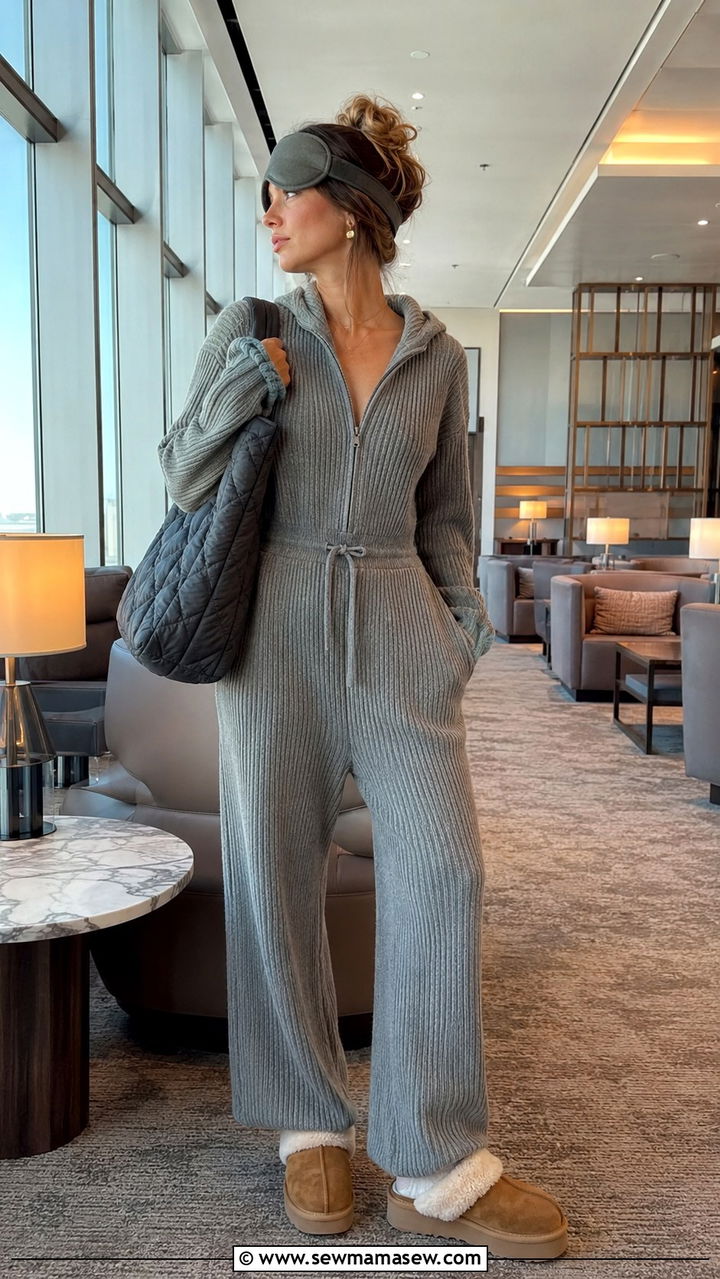 Knit jumpsuit for long flights - 30 How to style a jumpsuit for travel
