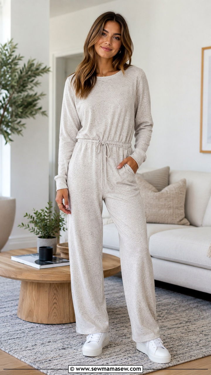Knit jumpsuit with sneakers - 30 Cute work from home outfits