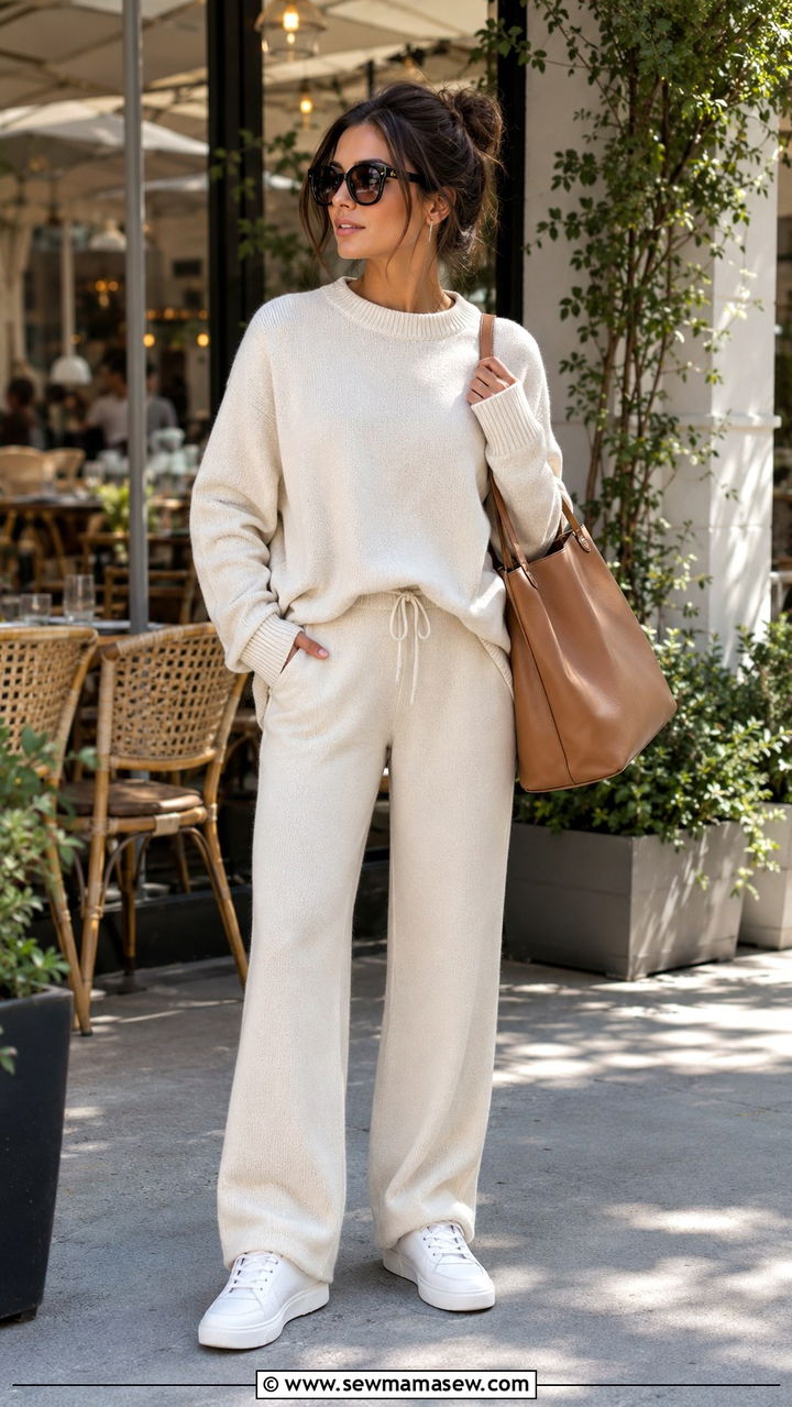 Knit matching lounge set outfit with sunglasses - 30 Spring outfits with sunglasses