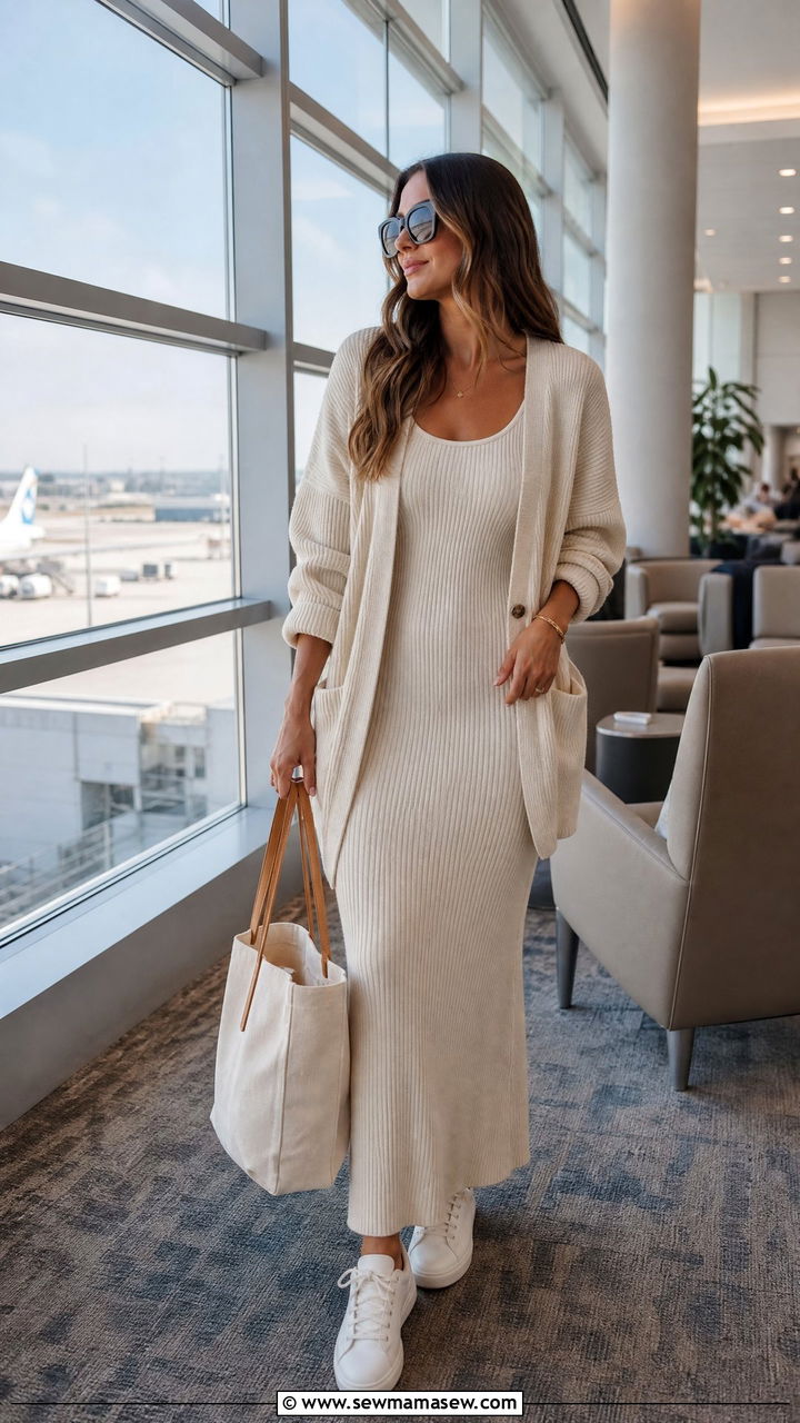 Knit maxi dress and matching cardigan set - 30 Maxi dress outfit ideas with a cardigan