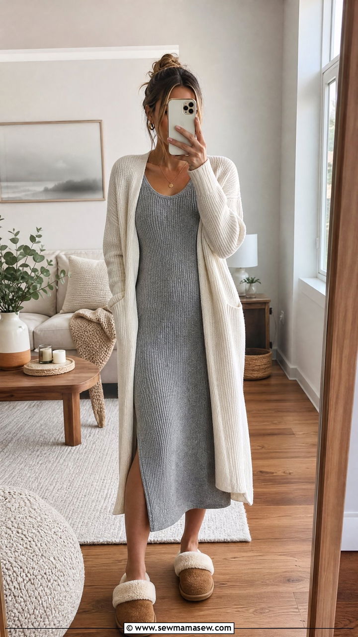 Knit midi dress for working from home - 35 Loungewear outfit ideas for work from home