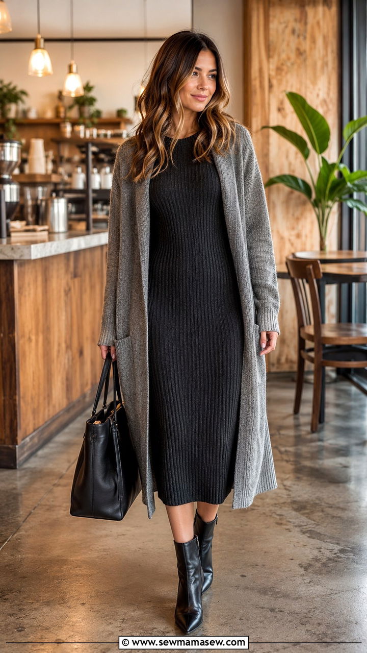 Knit midi dress with ankle boots - 25 Midi dress with ankle boots outfit ideas