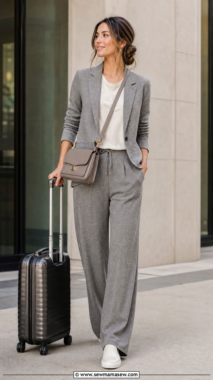 Knit power suit set for landing day polish - 25 Travel outfit ideas for honeymoon