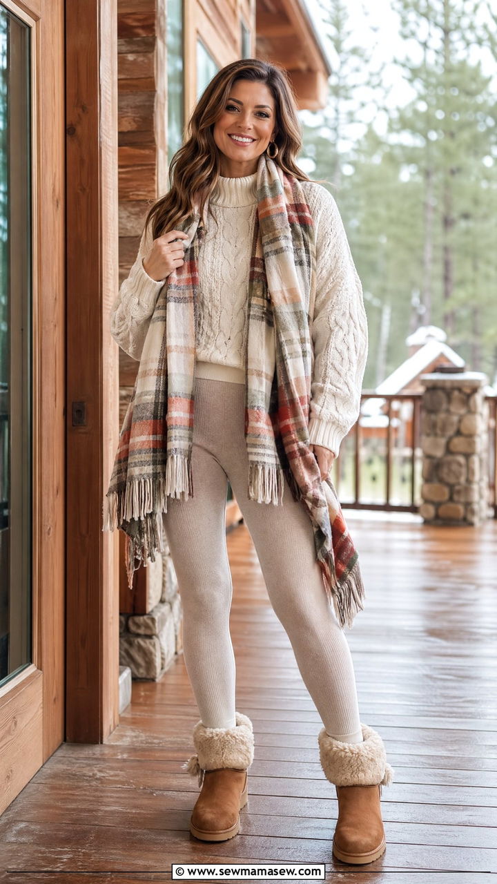 Knit sweater and leggings for cozy cabin - 35 Family vacation outfit ideas
