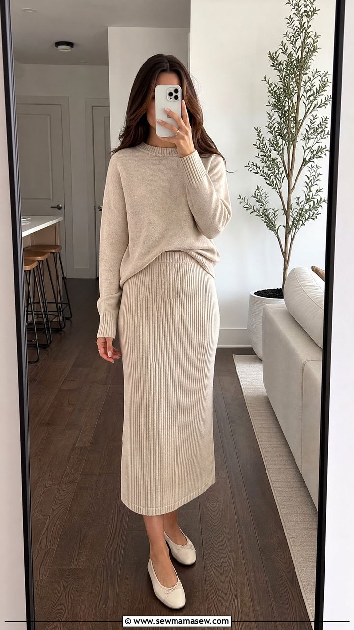 Knit sweater and skirt co ord - 30 Matching set outfit ideas aesthetic