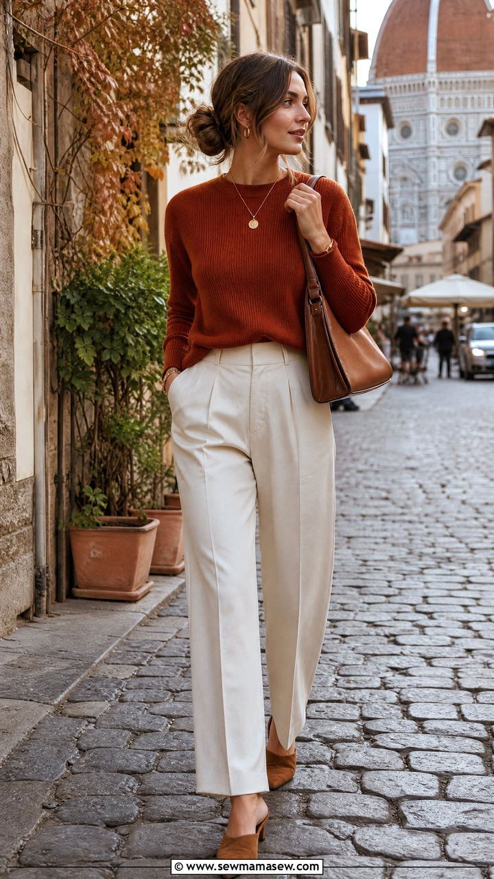 Knit sweater and wide leg trousers Italy - 25 Italy outfits inspo