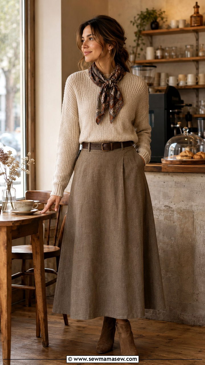 Knit sweater with ankle length skirt - 30 Modest wardrobe essentials 2026