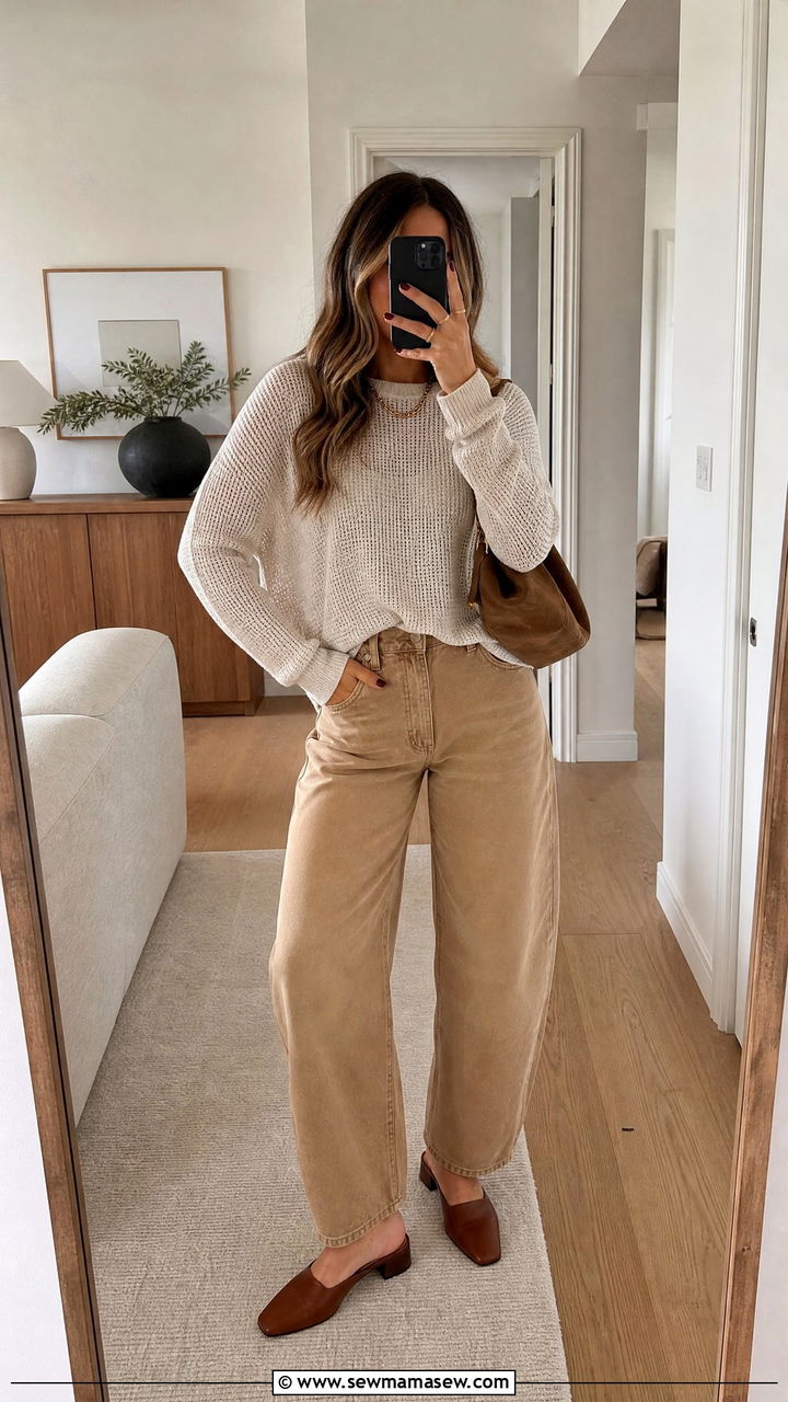 Knit sweater with barrel leg jeans and leather mules - 25 Spring outfits with mules