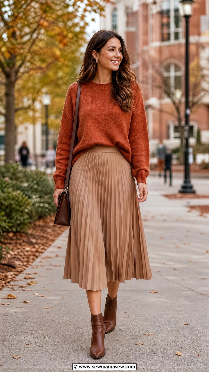 Knit sweater with midi skirt teaching outfit - 30 Substitute teacher outfit ideas