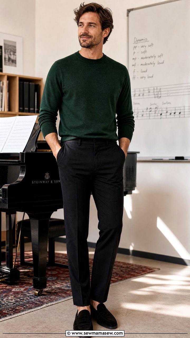 Knit sweater with tailored trousers - 30 Music teacher outfit ideas
