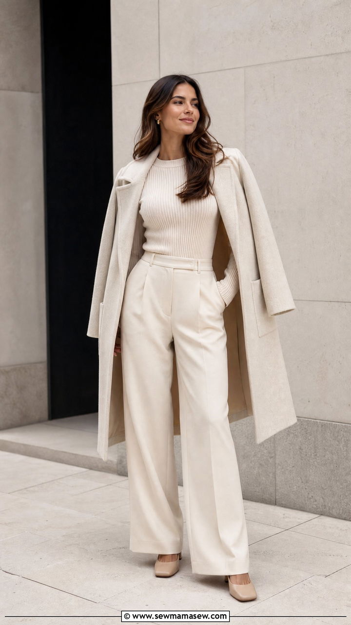 Knit sweater with wide leg pants and square toe shoes outfit - 30 French girl outfits to copy
