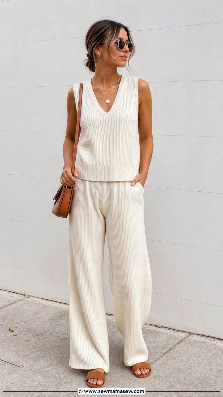 Knit vest and wide leg trousers - 30 Cozy summer outfit ideas 2026