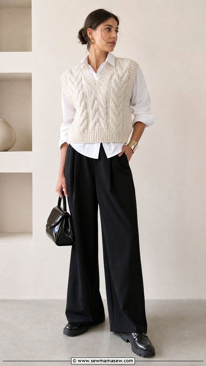Knit vest and wide leg trousers Copenhagen outfit - 25 casual Copenhagen outfits