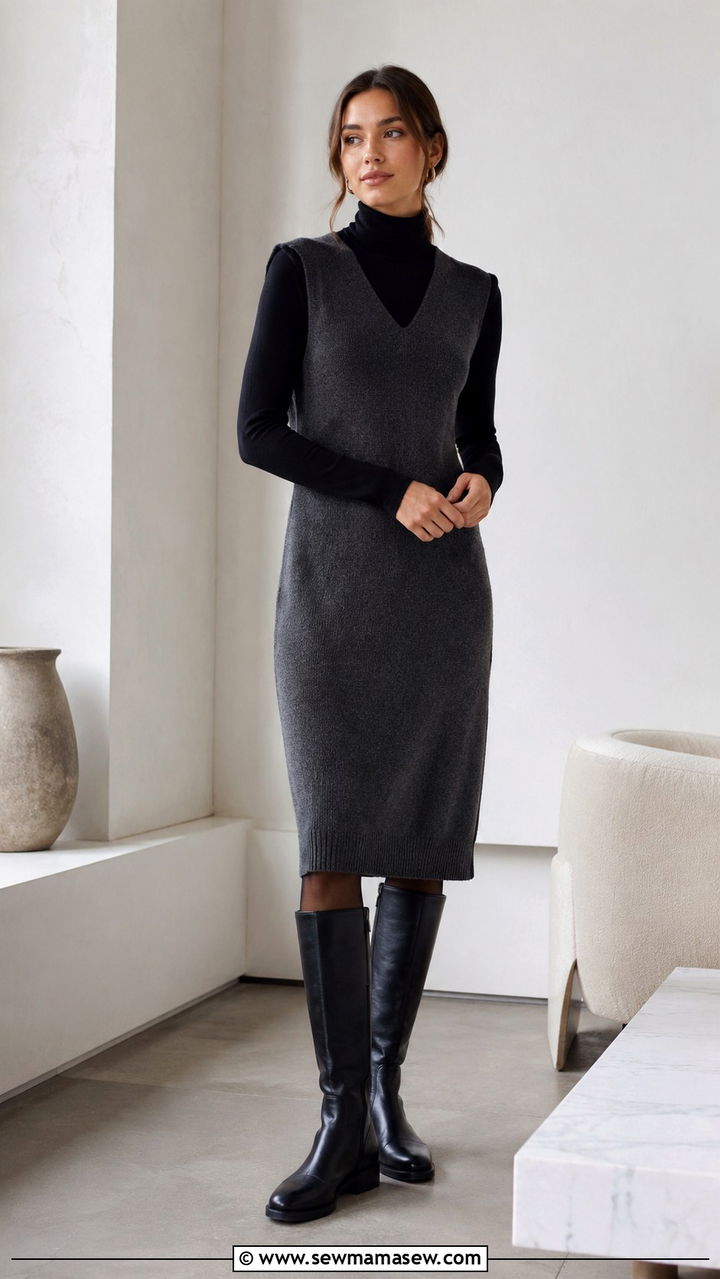 Knit vest dress with turtleneck outfit - 20 casual librarian core outfits