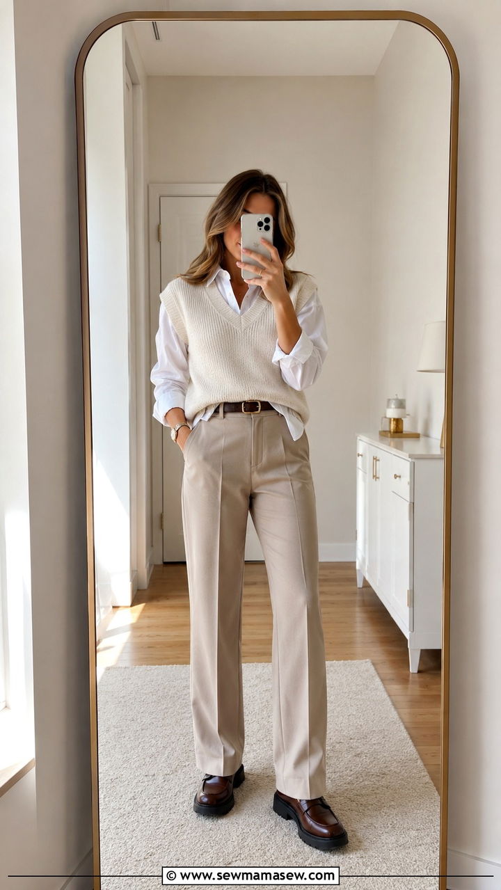 Knit vest layered over white button down - 25 Trendy spring outfit ideas 2026