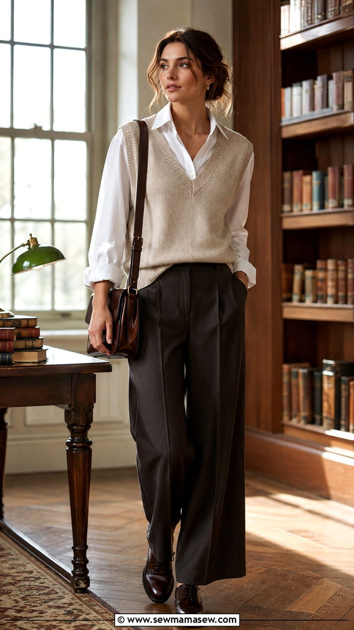 Knit vest over button down outfit - 20 Stylist outfit ideas