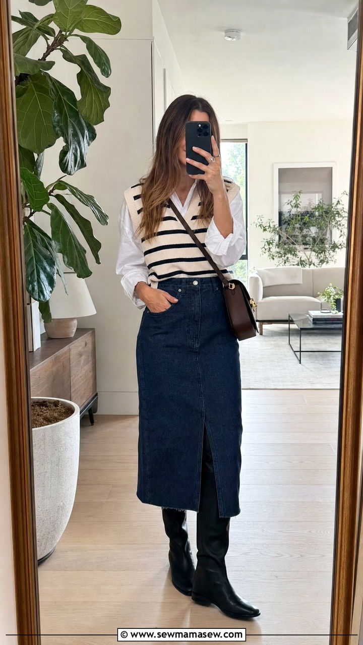 Knit vest with denim midi skirt outfit - 25 Copenhagen outfits to copy