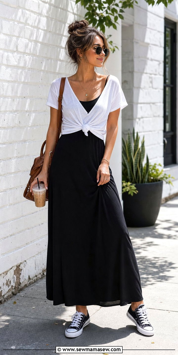 Knotted Tee Over Maxi Dress - 35 casual maxi dress outfits