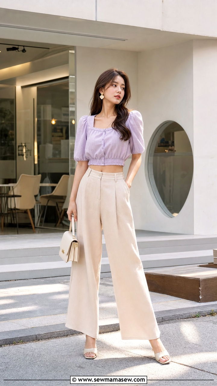 Korean Pants With Cropped Blouse and Mules - 25 Effortless summer outfit ideas 2026