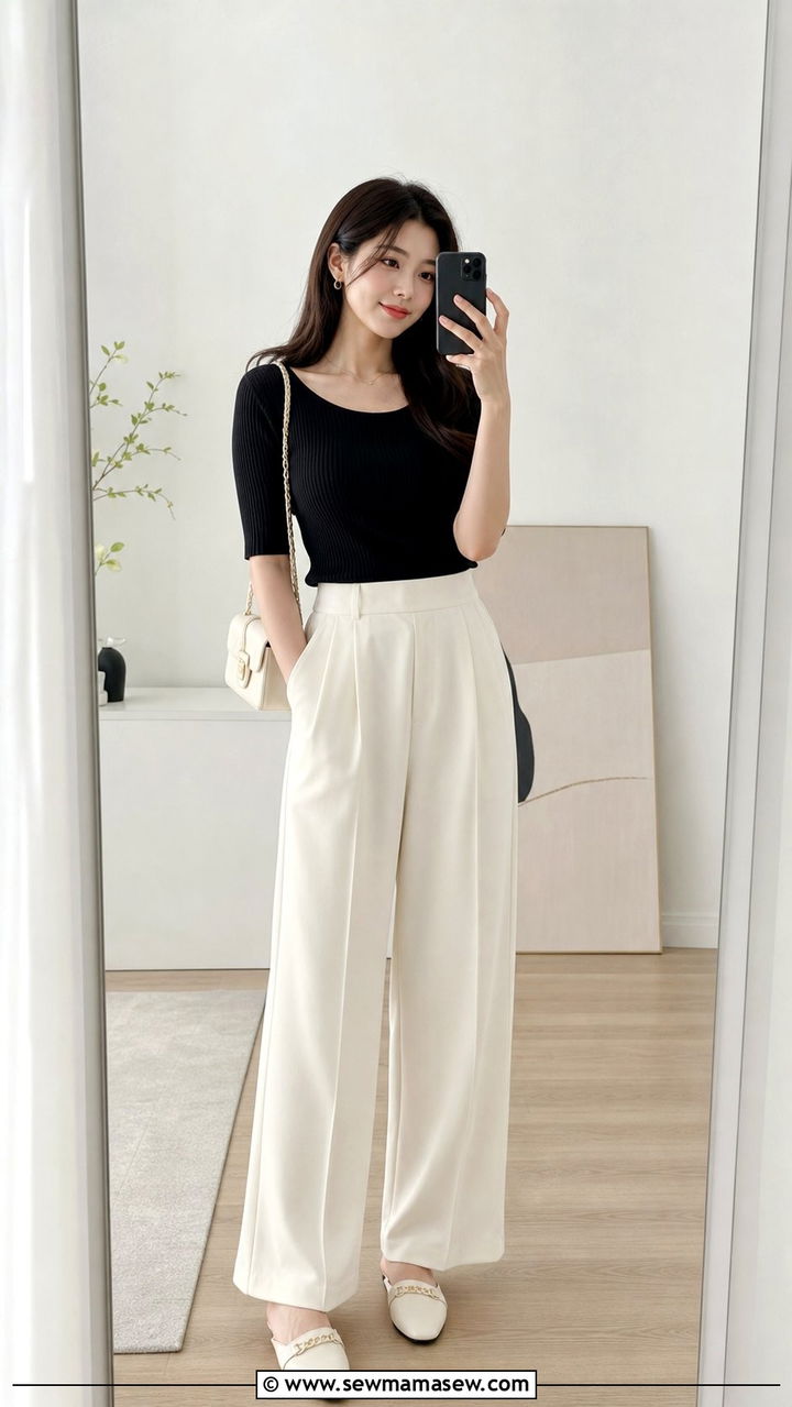 Korean Wide Leg Pants With Fitted Top Summer Outfit - 35 Casual chic summer outfit ideas 2026