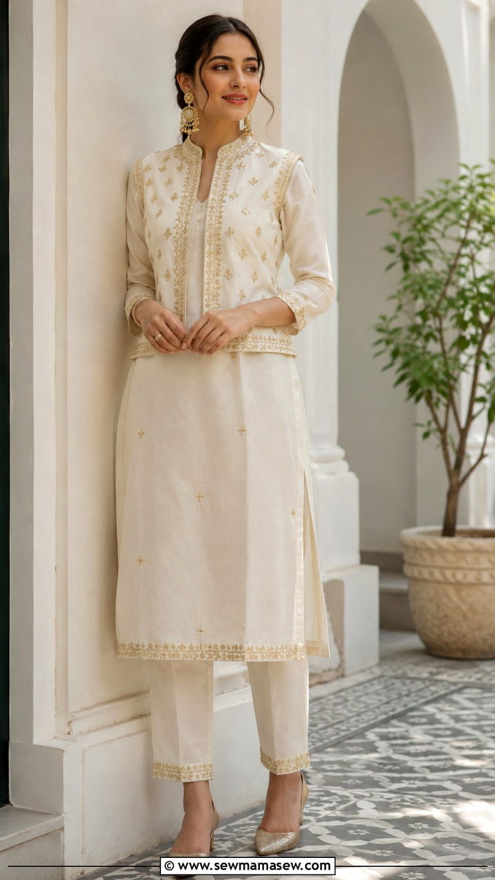 Koti style kurta with cigarette pants - 30 Navratri outfit ideas