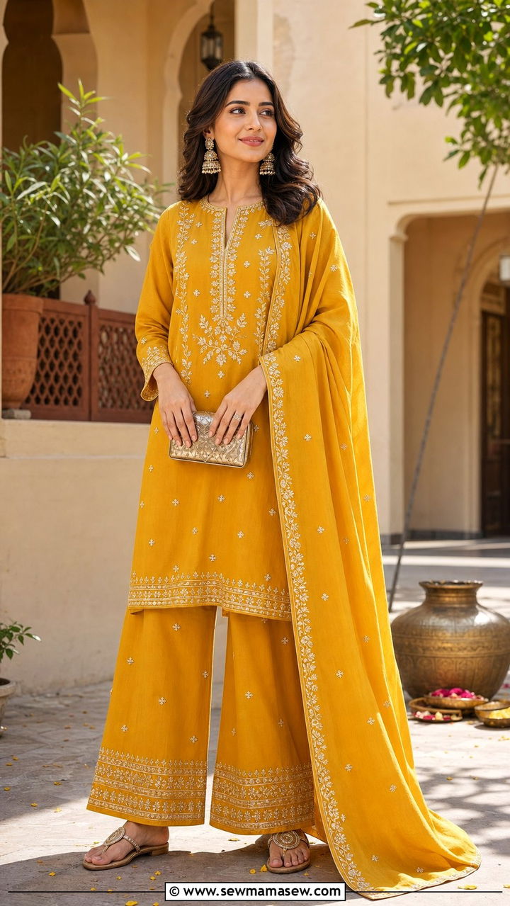 Kurta Palazzo Set With Dupatta - 25 Eid outfit ideas Arabic