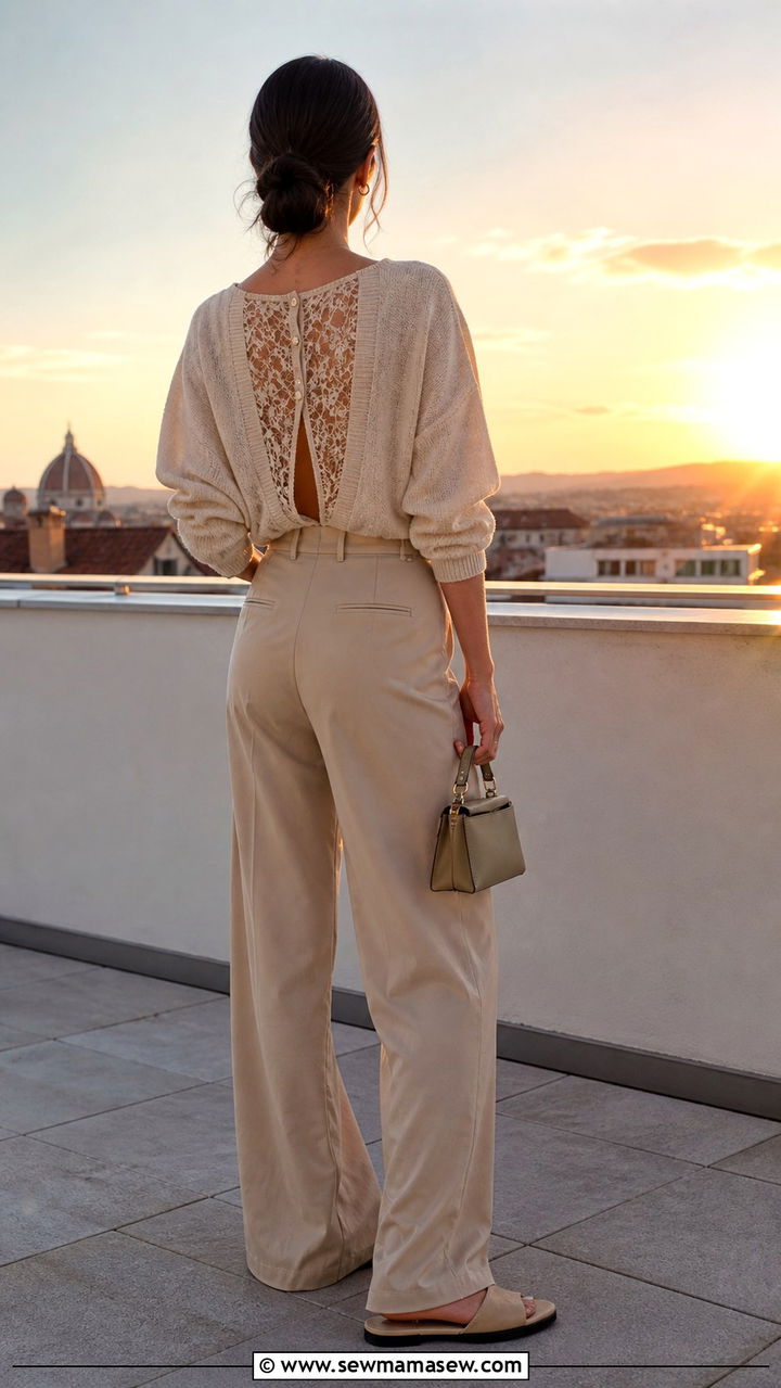 Lace Back Top With Trousers And Mules - 40 casual lace outfits
