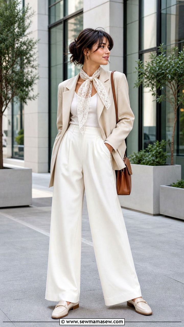 Lace Bandana With Tailored Blazer And Trousers Outfit - 40 cute lace outfits