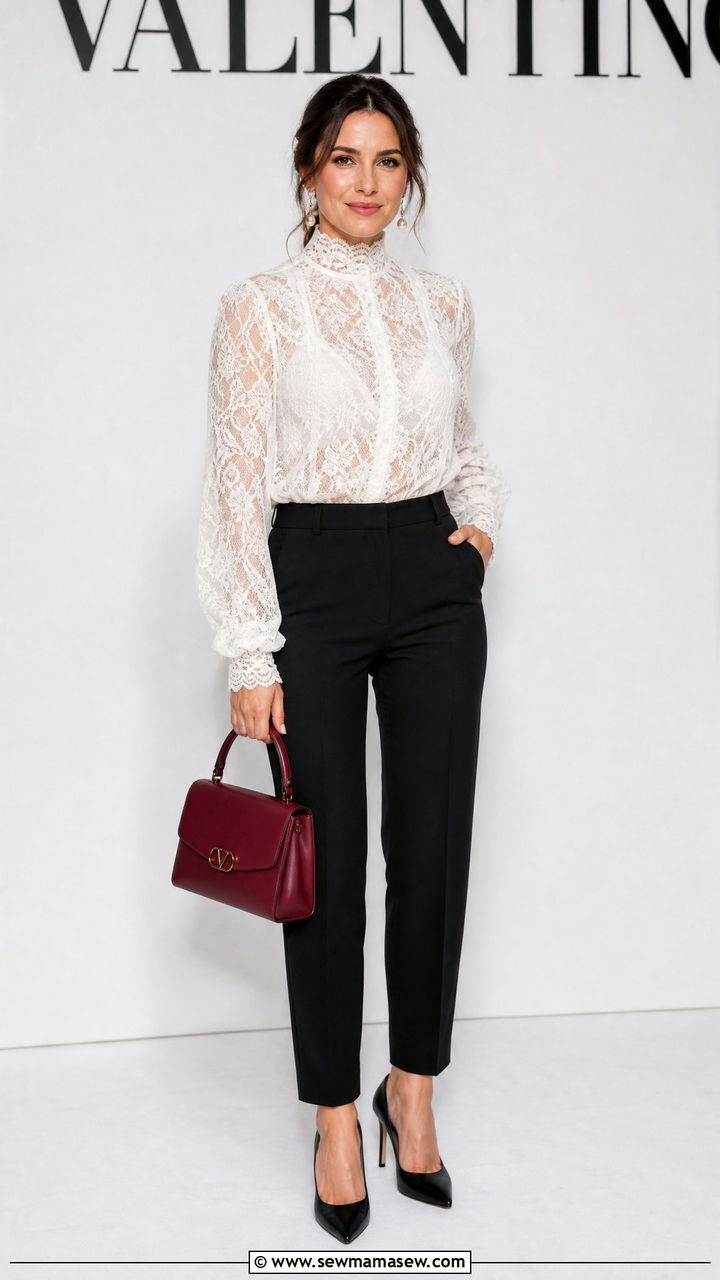 Lace Blouse and Tailored Trousers Outfit - 30 Fashion show outfit ideas