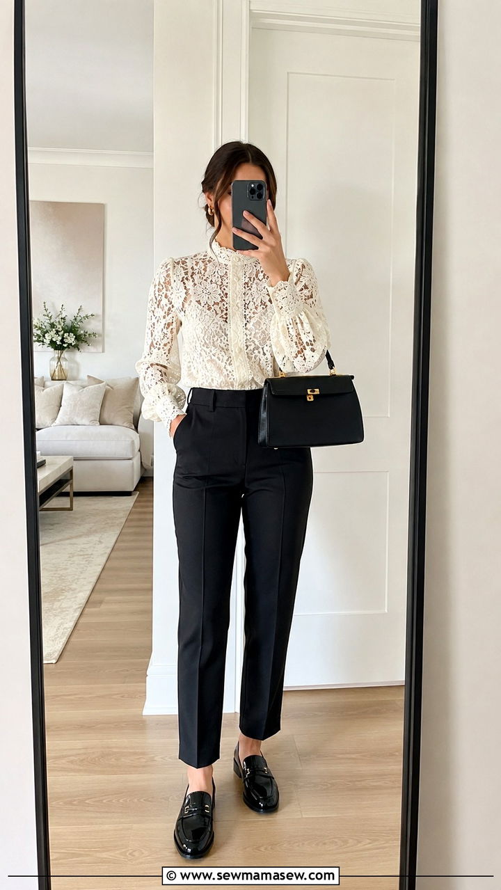 Lace Blouse and Tailored Trousers Outfit - 25 2026 outfits ideas