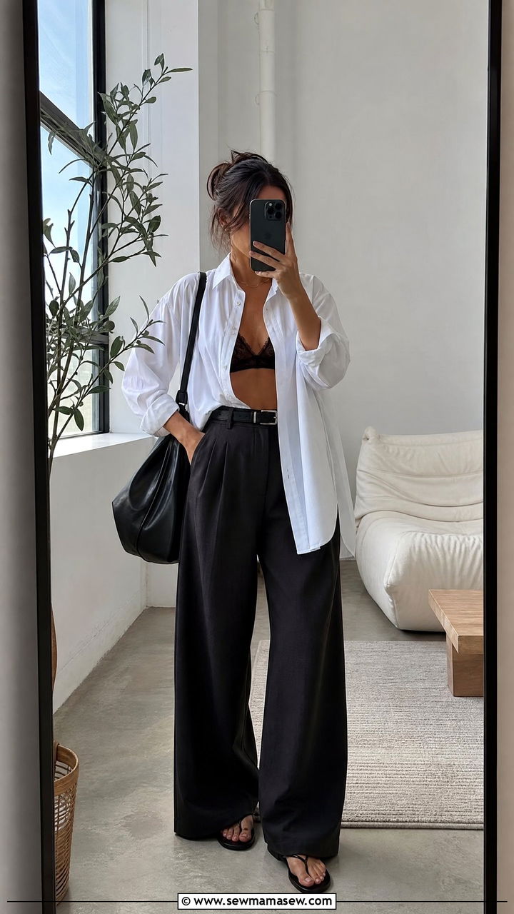 Lace Bralette With Oversized Button Down - 25 lace outfits aesthetic