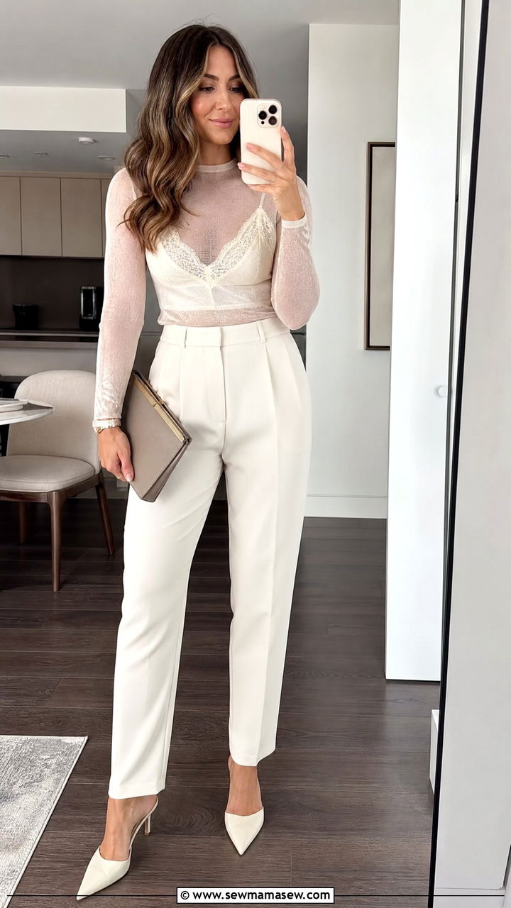 Lace Cami Layered Under Long Sleeve Top Outfit - 25 lace outfits 2026