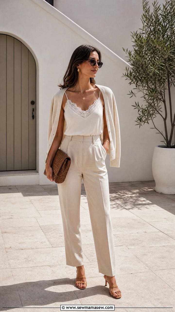 Lace Cami With Tailored Trousers Outfit - 25 lace outfits 2026