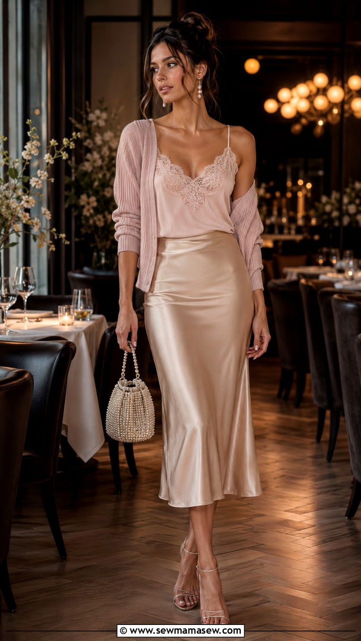 Lace Camisole Satin Skirt Spring Outfit - 30 spring retro outfit ideas