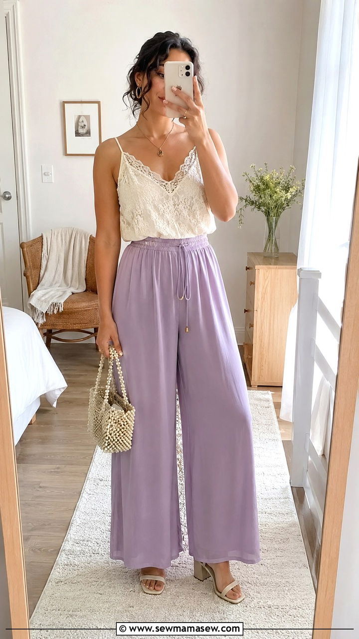 Lace Camisole With Palazzo Pants And Heeled Sandals - 30 casual fairycore outfits