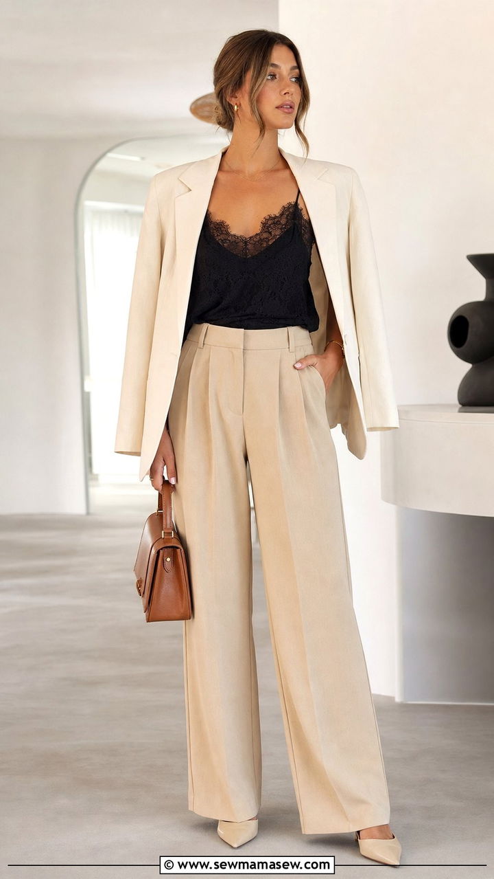 Lace Camisole with Tailored Wide Leg Trousers - 25 spring summer 2026 outfits trends