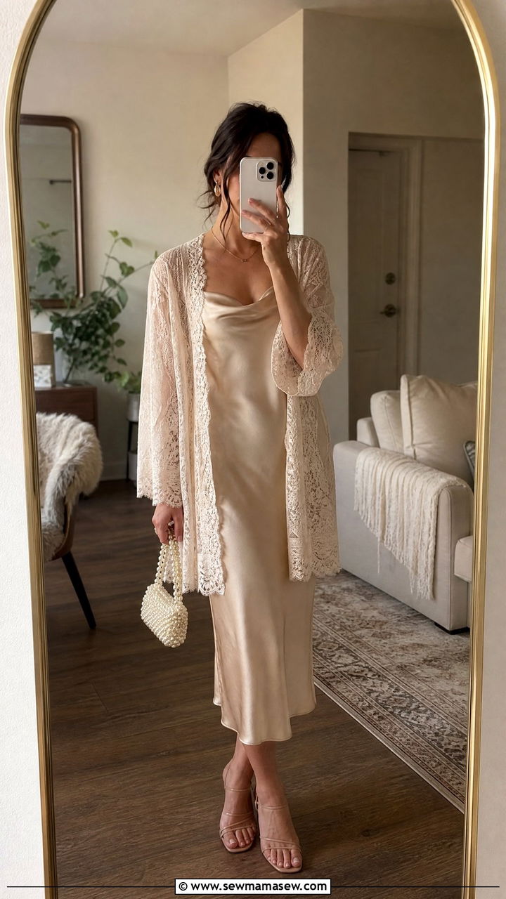 Lace Cardigan Over Slip Dress Outfit - 35 lace outfits ideas