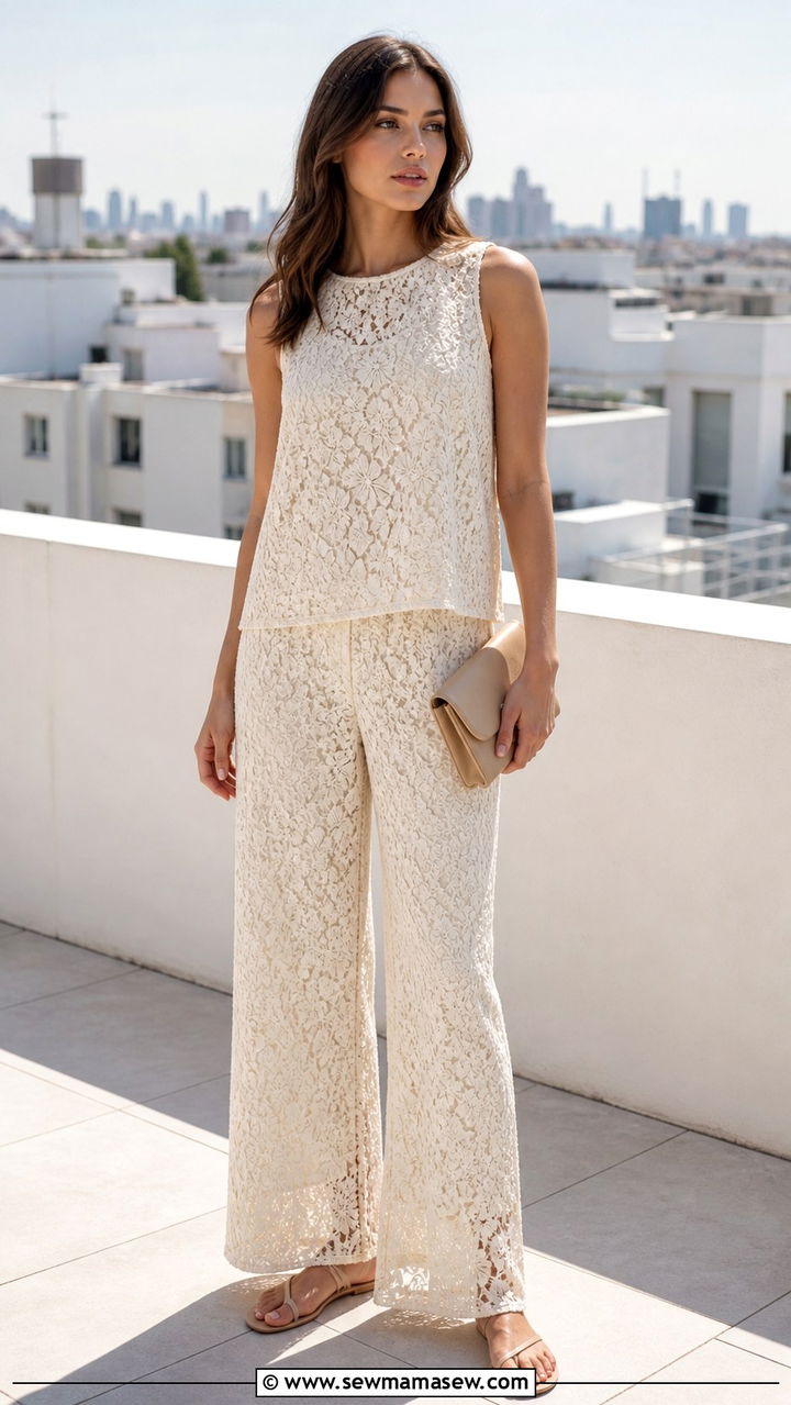 Lace Co Ord Set With Minimal Sandals - 40 casual lace outfits