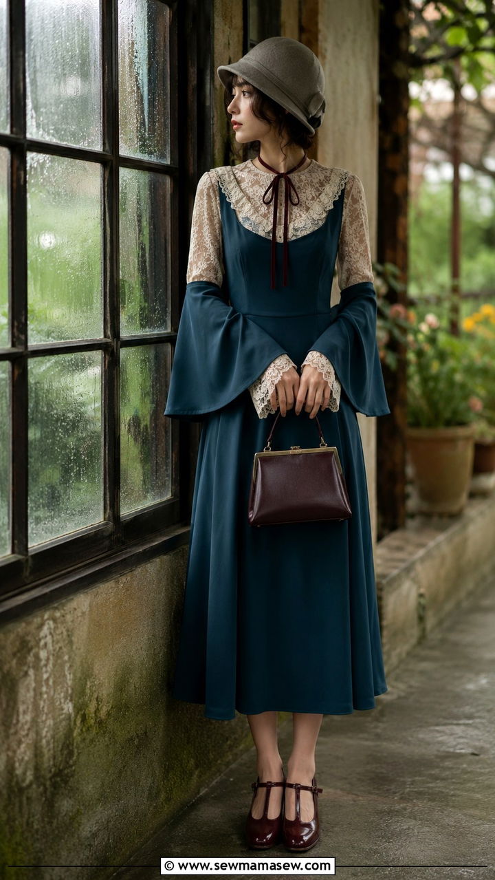 Lace Collar Top And Bell Sleeve Dress Outfit - 20 poetcore outfits 2026