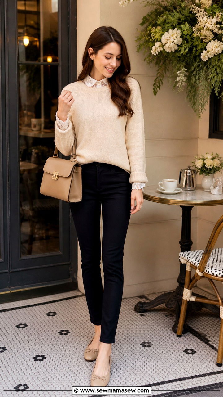Lace Collar Top Under Sweater Outfit - 40 casual lace outfits