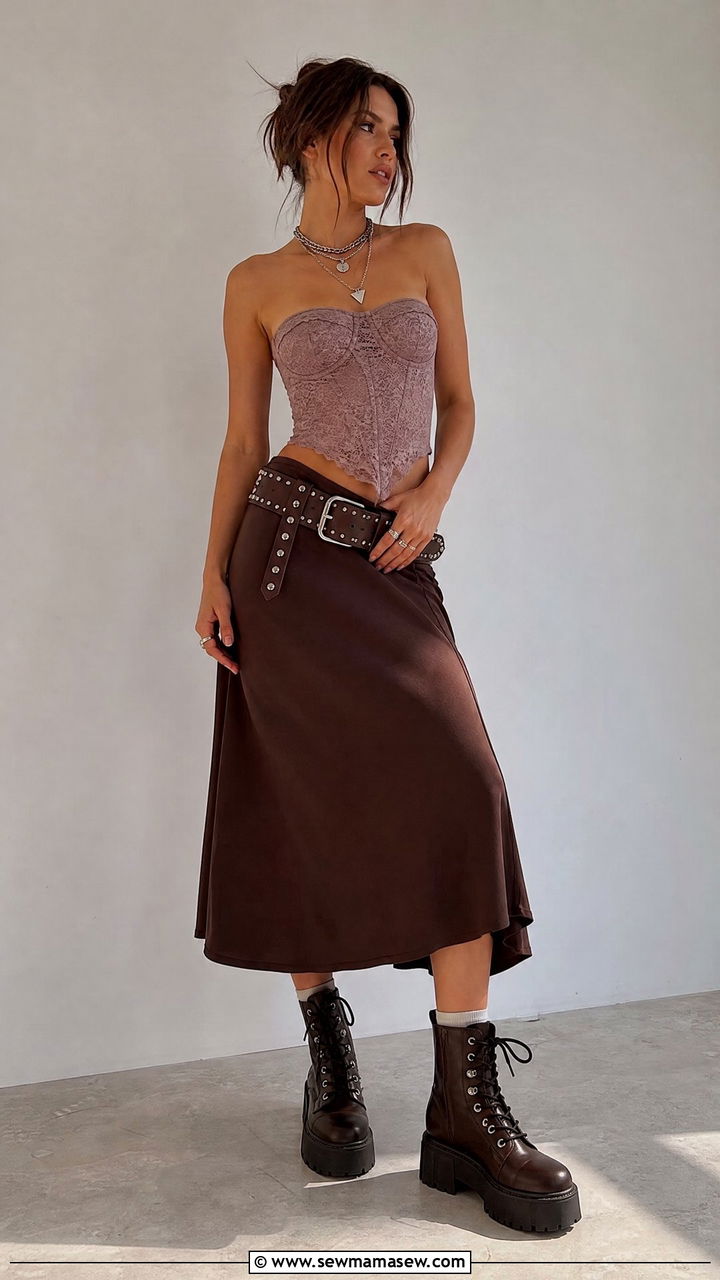Lace Corset Top and Studded Belt Outfit - 30 Edgy summer outfits