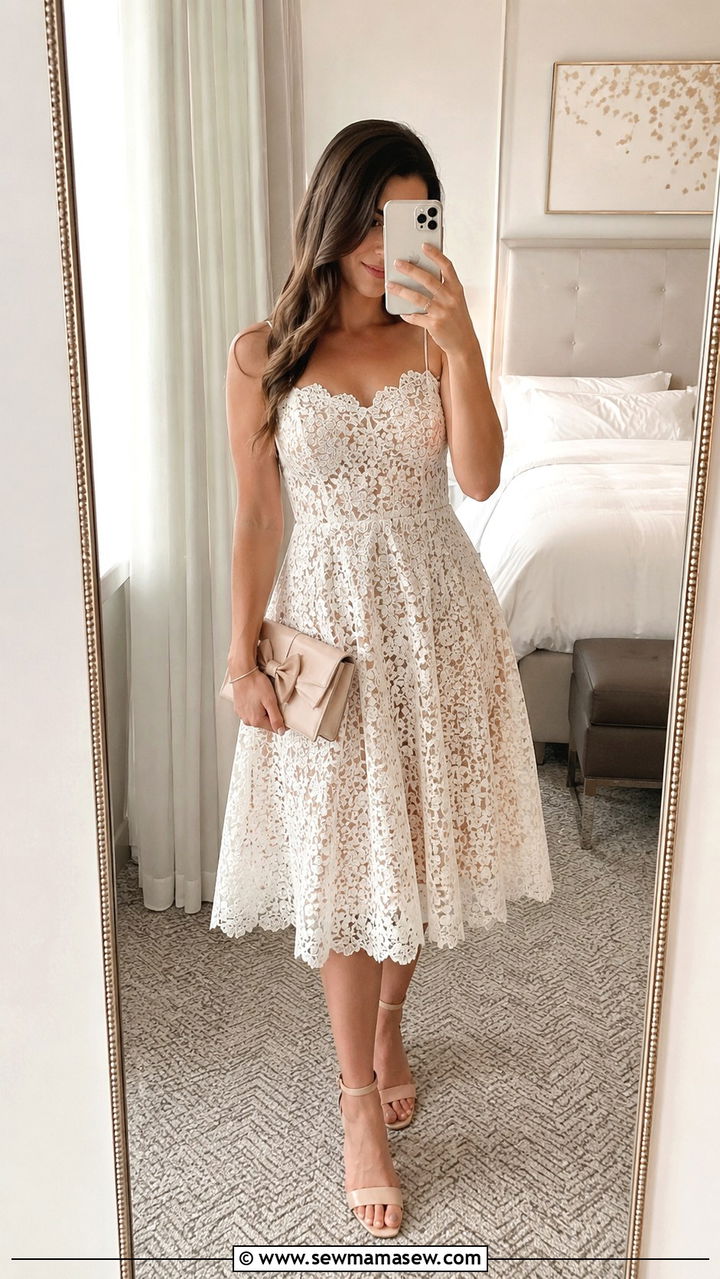 Lace Fit And Flare Dress With A Bow Clutch - 30 Party outfits for petite women