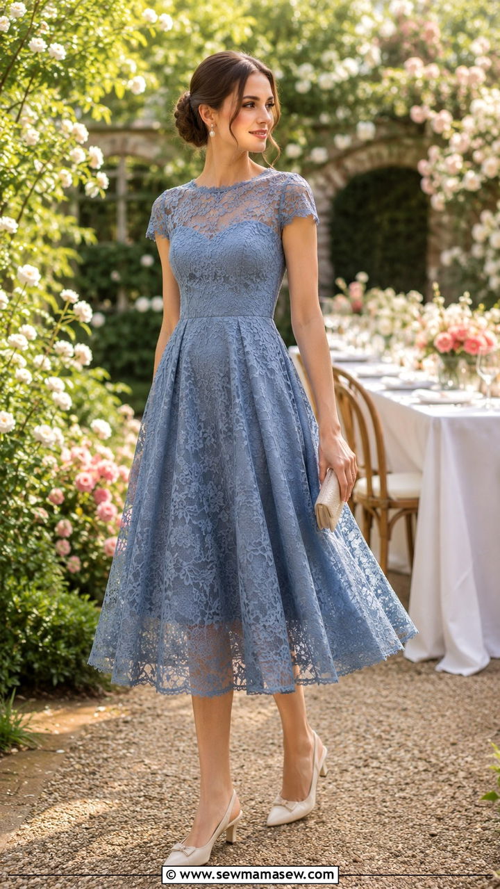 Lace Fit And Flare Dress With Low Heel Slingbacks - 30 Party outfits for pear shape